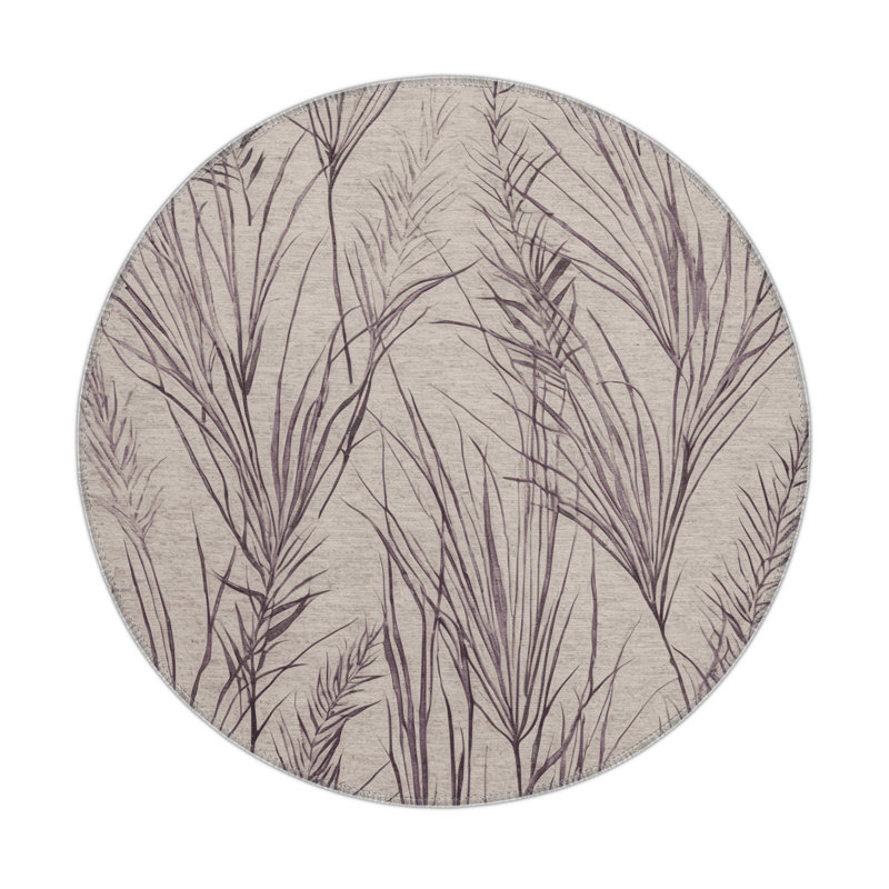 Tapis d'intérieur et d'extérieur gris Botanical, Rond 5 pi