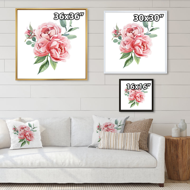 Fleurs rose clair II - activé, H 16 po x l 16 po x P 1 po, Toile encadrée flottée blanche