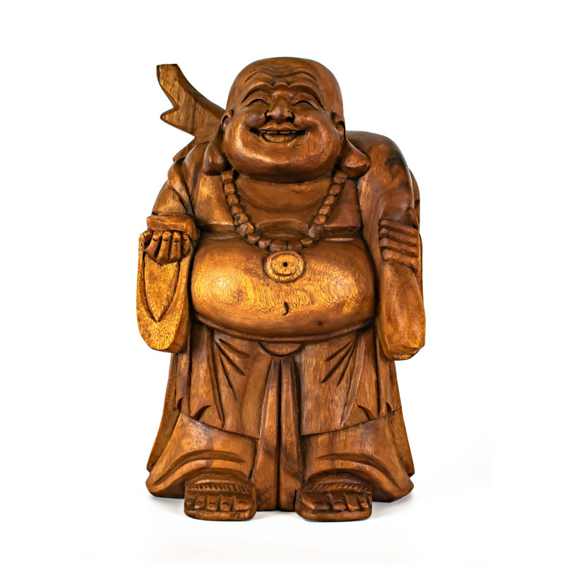 Statue de Bouddha heureux en bois Menaal, H 8 po x l 3 po x P 5 po