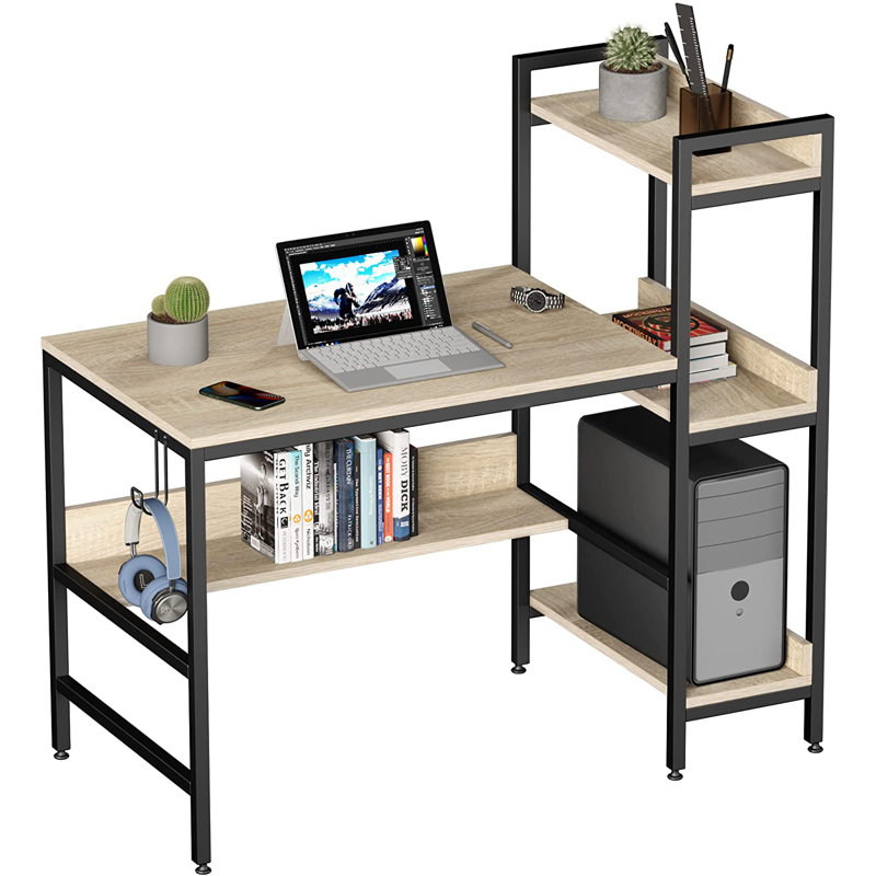 Gray Wood Computer Desk with Headphone Hook