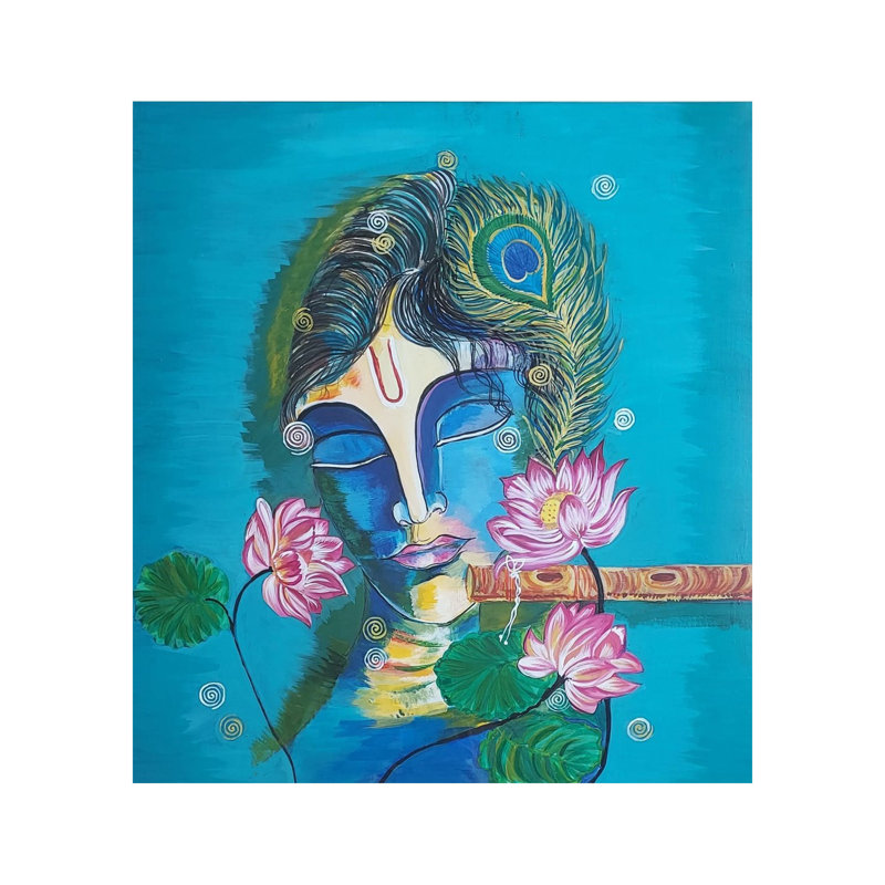 Krishna calme avec lotus | Acrylique sur papier | Par Aditi Junnare