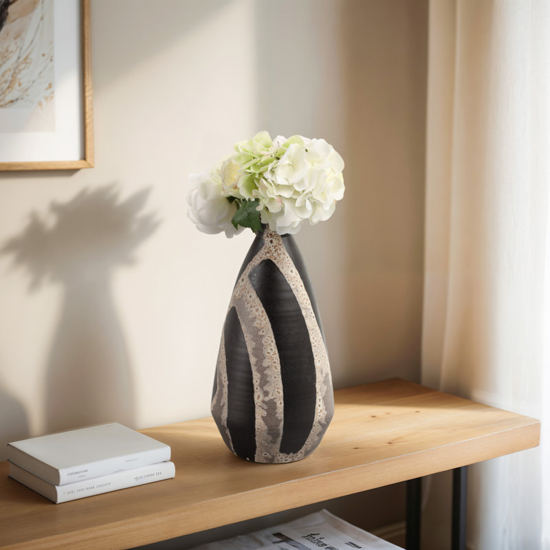 Handcrafted Terracotta Vase - Modern Decorative Ceramic Accent with Textured Design, 16" H x 7" W x 7" D
