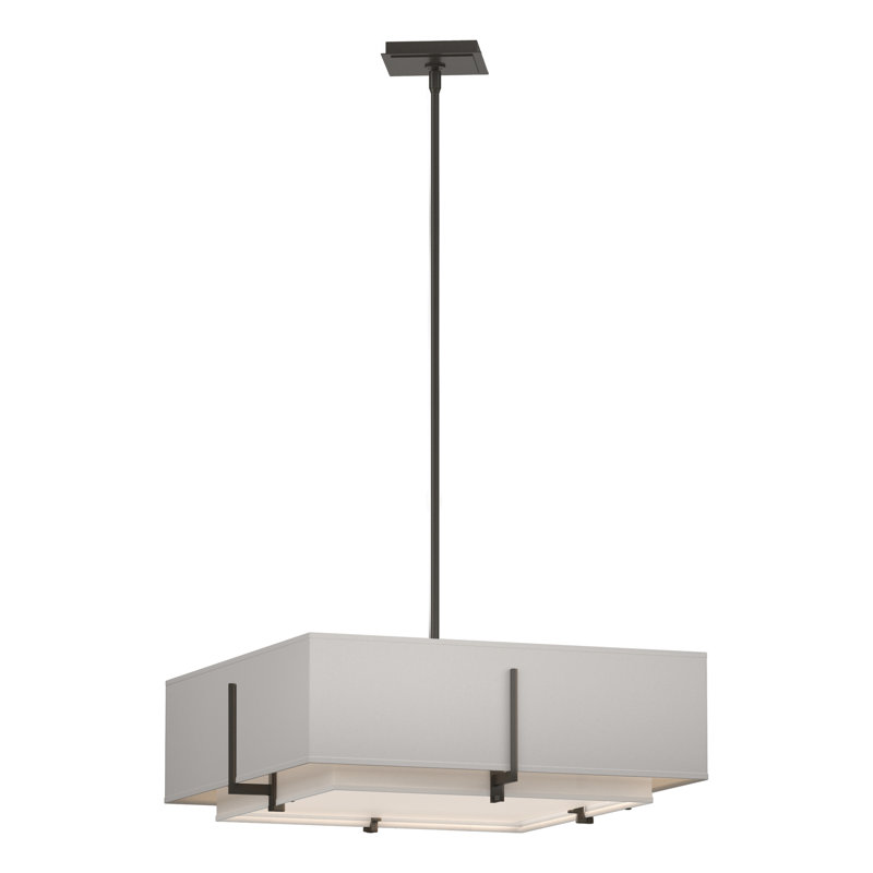 Exos 4 - Light Unique Square Pendant, Flax Shade, Dark Smoke, Medium