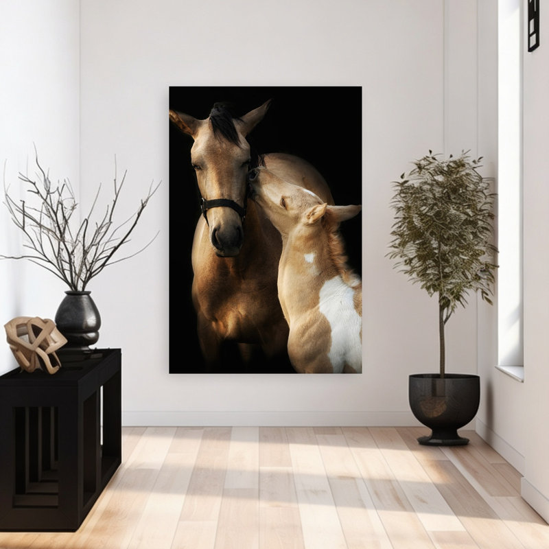 Art contemporain cheval et poulain, H 48 po x l 32 po