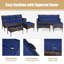 3 PCS Patio Rattan Conversation Set Garden Corner Sofa Set W/ Coffee Table-Navy-1468160152