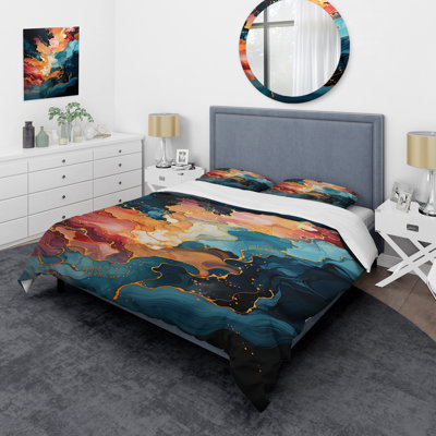 Ensemble de housse de couette peinture abstraite rose et bleue