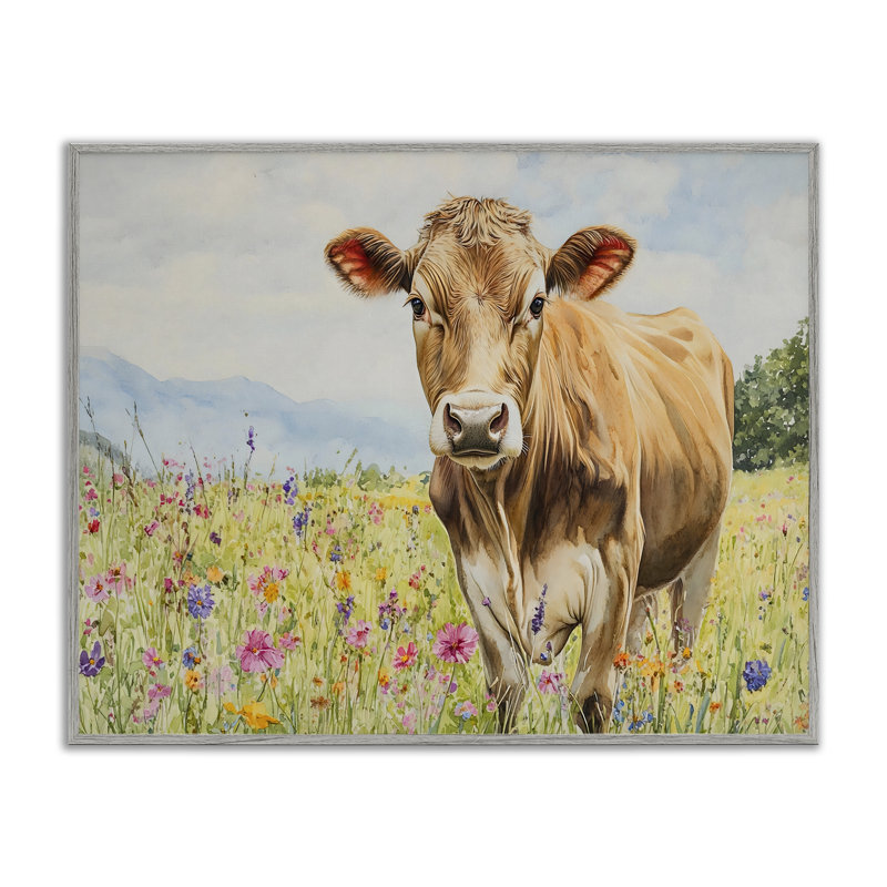 Vache suisse dans un pré, estampe numérique, design par Franklyn Gregory, H 24 po x l 30 po, Estampe numérique Farmhouse