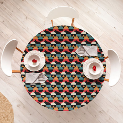 East Urban Home Retro Fitted Round TableclothMulticolor 84010