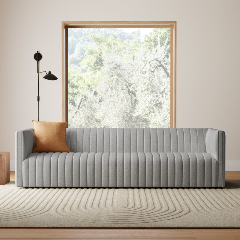 Brandt Tufted Velvet Sofa, Orly Natural, 26.5" H x 88" W x 35" D