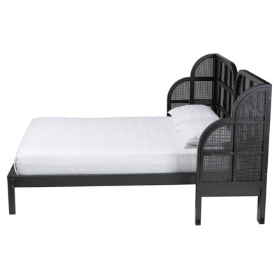 Baxton Studio Cascadia Mid-Century Modern Ebony Wood Wingback Platform Bed