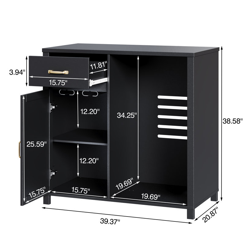 Meuble-bar avec compartiment à vin, petit meuble à spiritueux avec porte-verres et tiroir, noir, Black