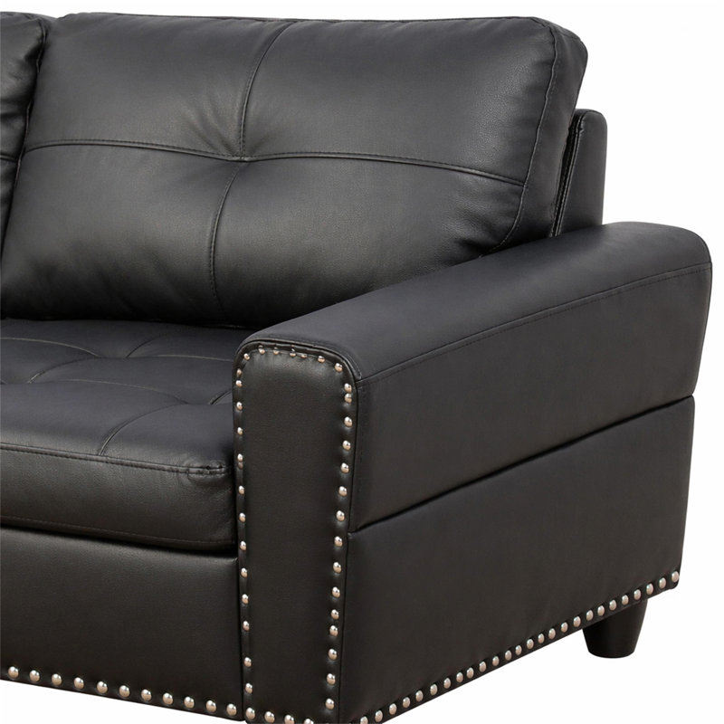 Canapé modulaire en similicuir avec repose-pieds, Black Faux Leather