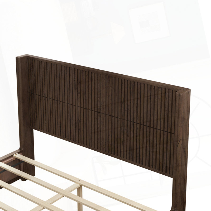 Solid Wood Platform Bed Frame, Walnut, Queen