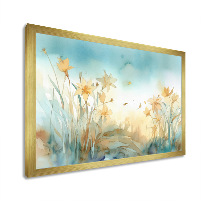 Jahanna Golden Daffodils Elegance III sur toile, H 24 po x l 32 po x P 1 po, Encadrement doré
