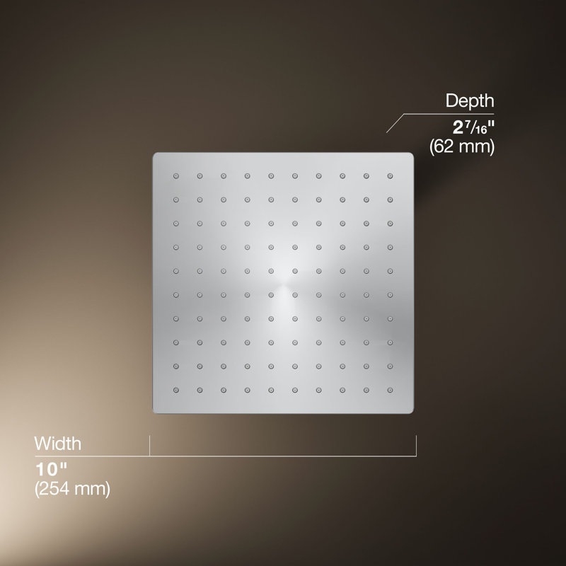 Honesty 10" Single-Function Wall or Ceiling-Mount Square Rainhead, Square Rain Showerhead 1.75 GPM, Polished Chrome