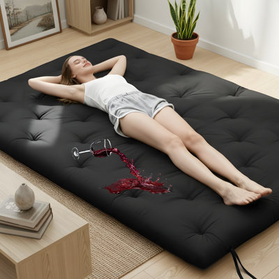  Matelas de futon japonais de 2,5 po d'épaisseur résistant à l'eau, pliable, 75 po x 39 po, noir
