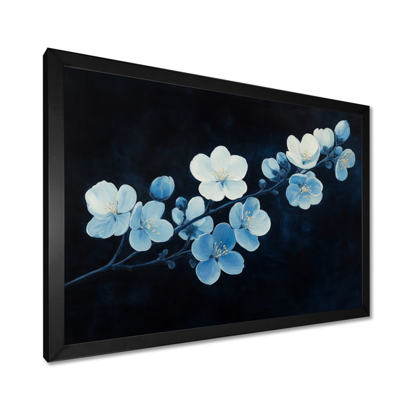 Décoration murale encadrée Fleurs de cerisier - Bleu nuit, H 24 po x l 32 po, Cadre photo noir