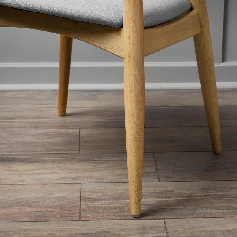 Ensemble de 2 chaises rétro en bois d'hévéa avec dossier ergonomique et coussins moelleux + beige, Beige, Naturel