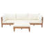 Ensemble modulaire d'extérieur modulaire en bois d'acacia avec coussins épais pour un salon de patio flexible et un confort durable.