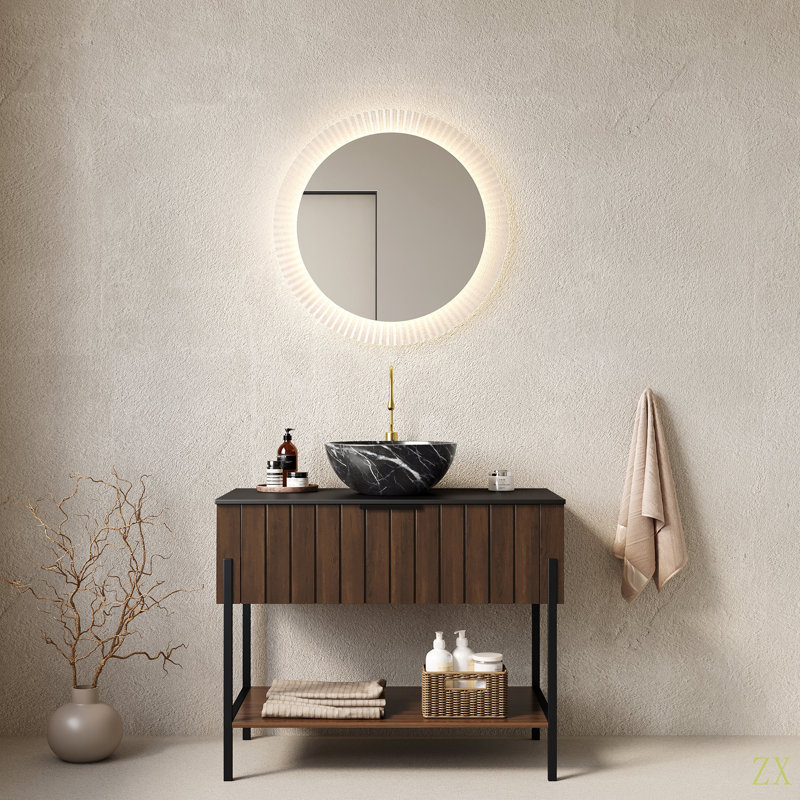 Meuble-lavabo autoportant à rayures avec lavabo et tiroir en céramique ZENO 36 "avec lavabo, pré-assemblé