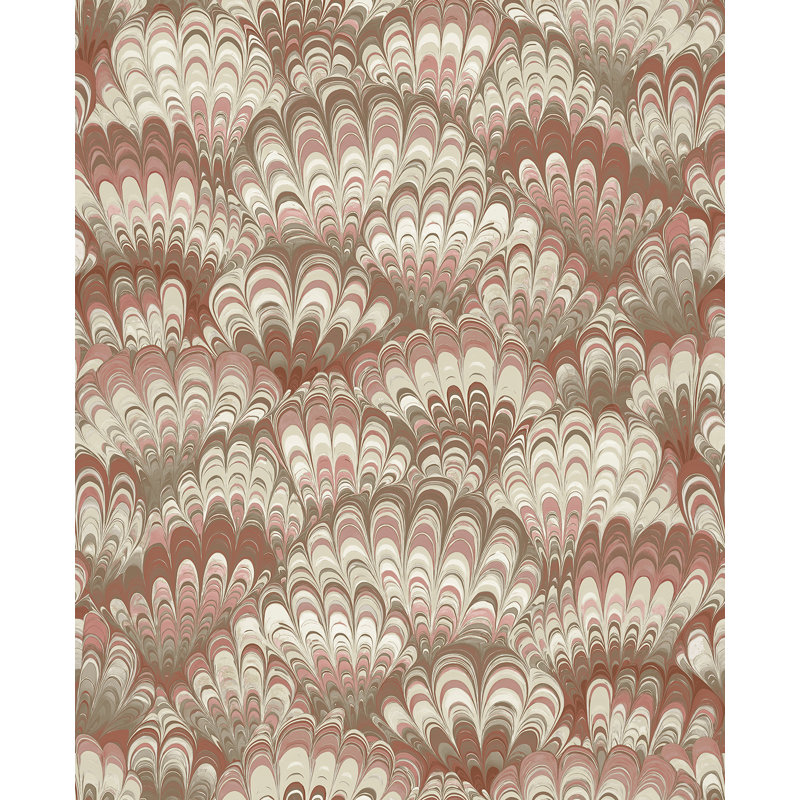 Octavia Dark Green Marbled Ink Wallpaper, Red