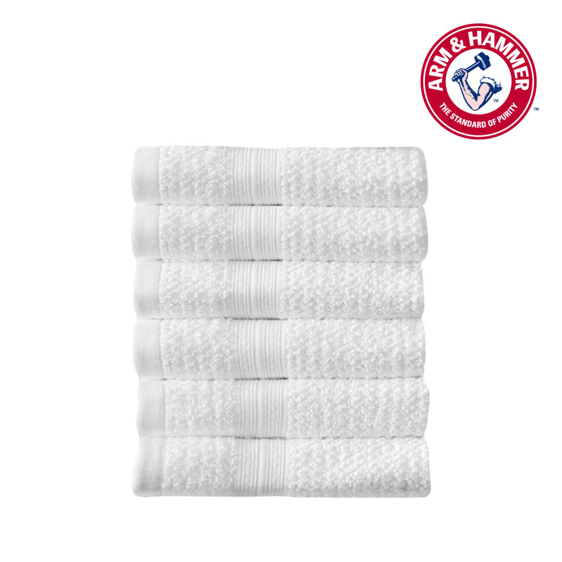 Arm & Hammer Quick Dry Bath Towel Set, Washcloths - 6 Pack, White