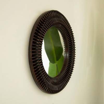 Mirror, Dark Bamboo Artistry Circle Wall Mirror, Natural Log-Style, Suitable For Bathroom, Bedroom, Living Room, Entryway