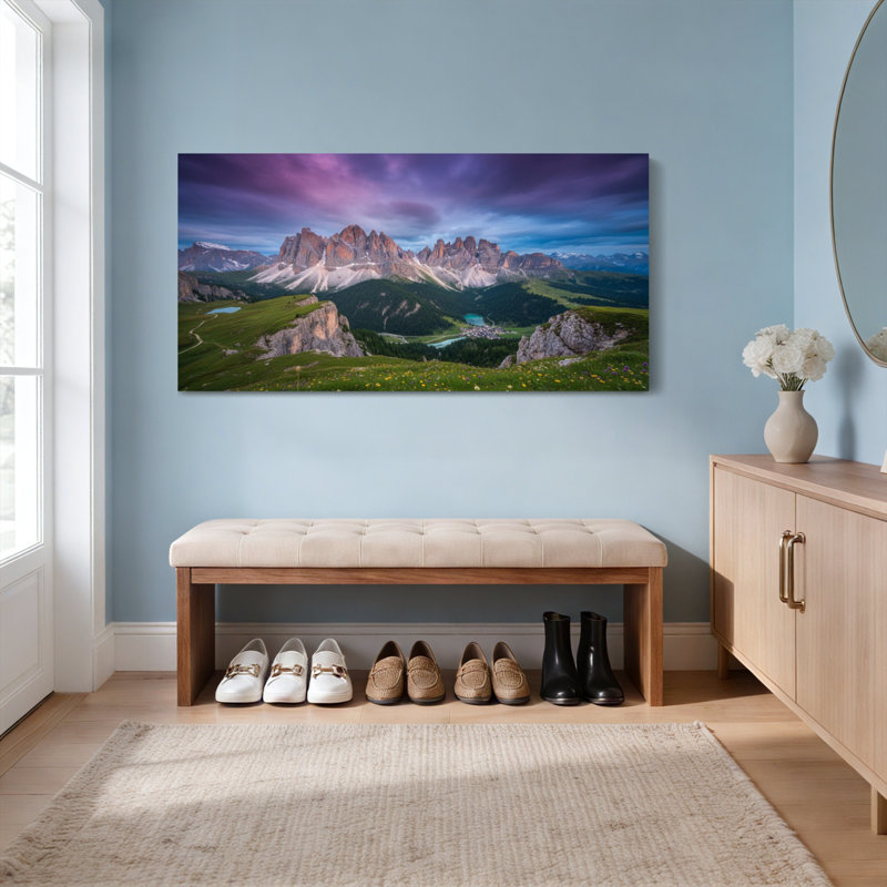 Mountain Landscape Canvas Wrapped Wall Art Oil Painting Print Set Of 1, 16" H x 32" W