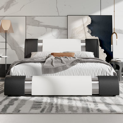 Platform Bed Frame With Iron Pieces Decor And Adjustable Headboard