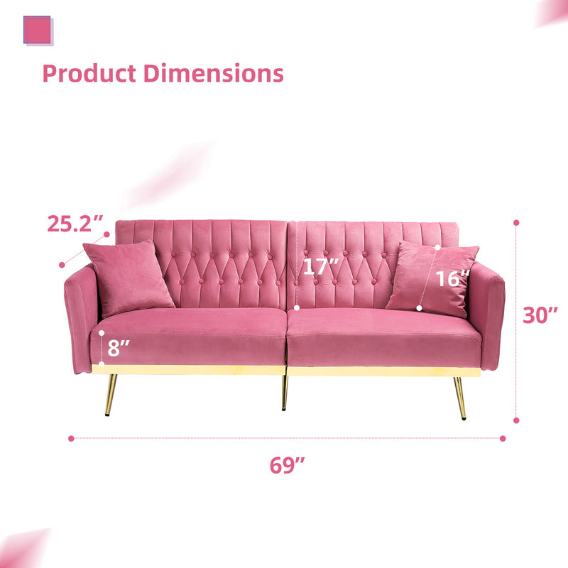 Somiya 70'' Upholstered Sleeper Sofa, Pink Velvet