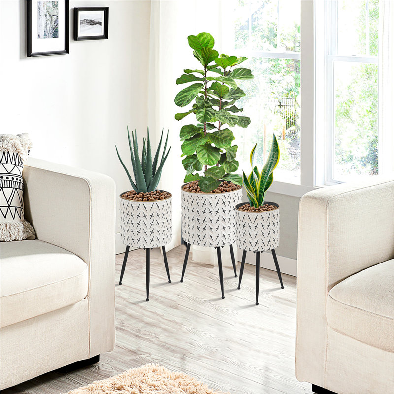 3-Piece Handmade Round Metal Modern Pot Planter Set