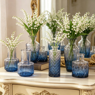36-Pack Small Vintage Blue Glass Bud Vases Set Bulk Multiple Shape Cute Glass Bottles For Rustic Wedding Centerpieces Table Decorations And Home Decor