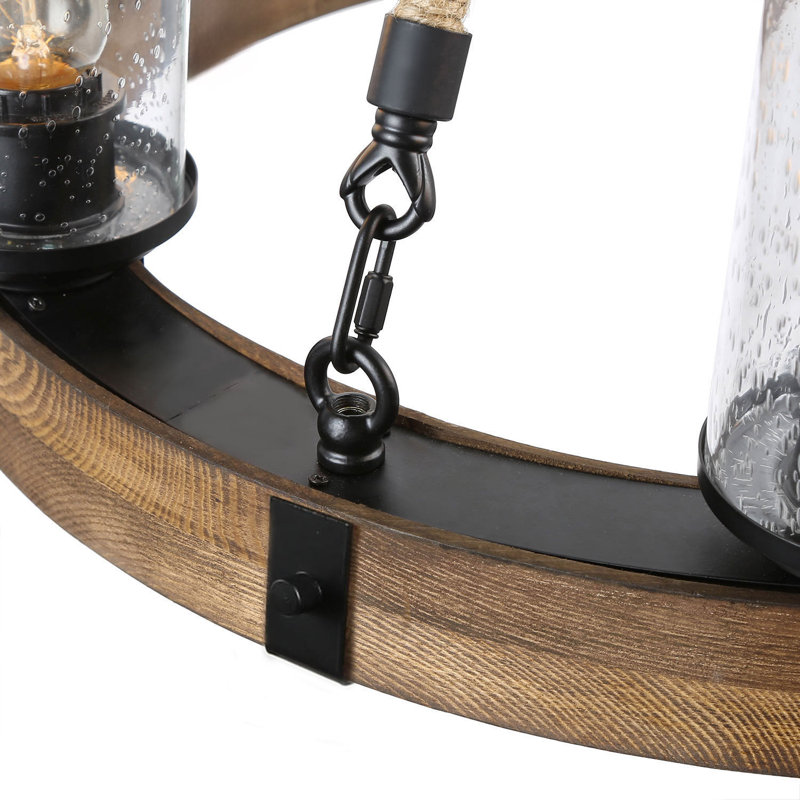 Lustre de style campagnard moderne à 6 lumières avec abat-jour en bois Gatlin