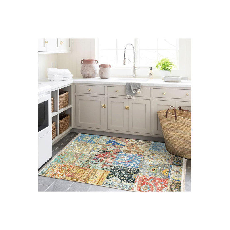 Tapis décoratif multicolore à motif floral lavable à la machine de la collection Barcelona