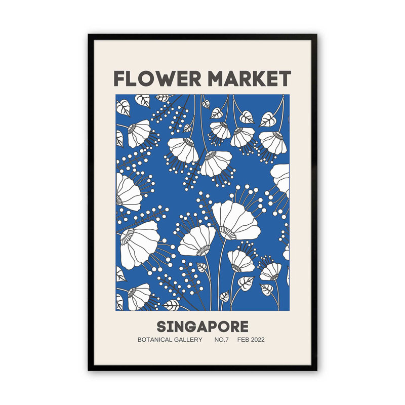 Imprimé rétro du marché aux fleurs de Singapour, Cadre photo noir simple, Noir, H 21 po x l 17 po