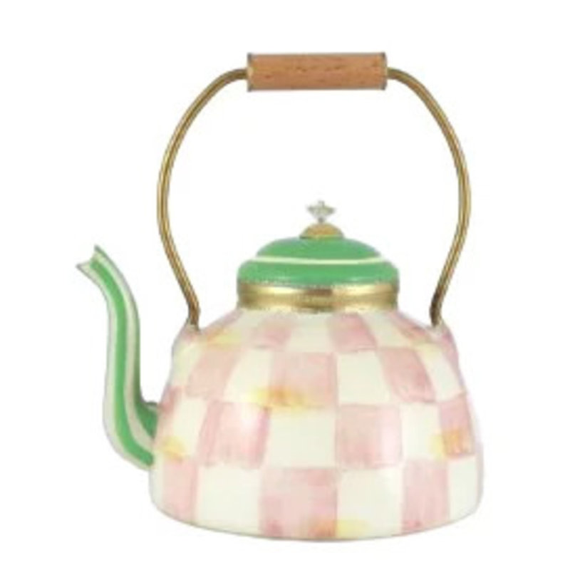 Rosy Check Tea Kettle Glass Ornament