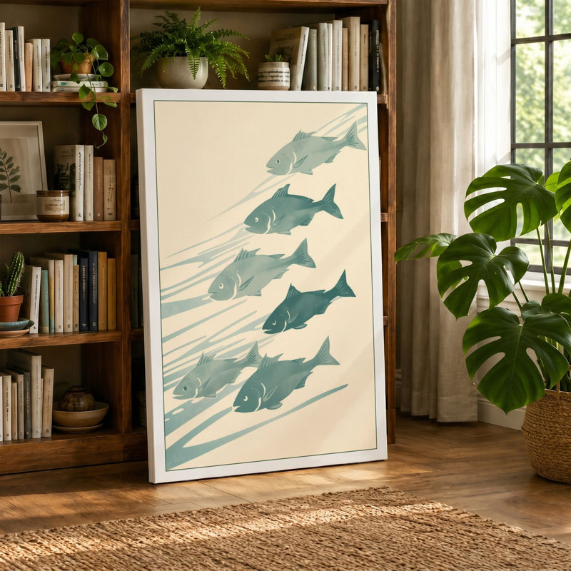 Fish in Motion Minimalist - Wrapped Canvas, 18x12 - 45.7 x 30.5 cm, Terracotta Border