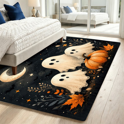 Tapis d'Halloween, motif fantôme et citrouille, tapis lavable antidérapant, décoration intérieure pour le salon, la chambre à coucher, l'entrée du bureau des fêtes, fantaisie