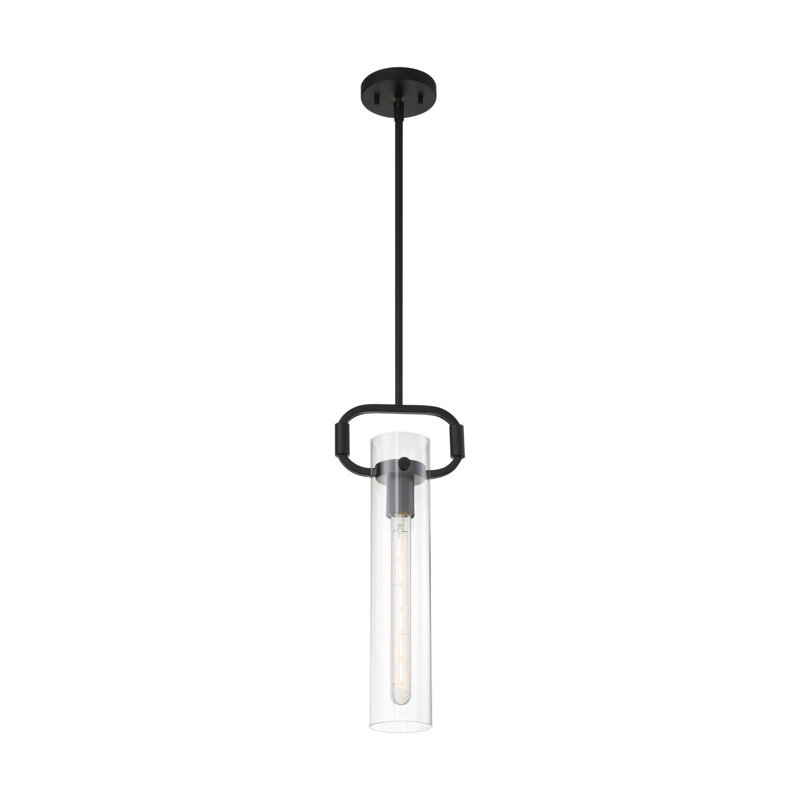 Luminaire suspendu cylindrique à 1 lumière Shay, Noir mat
