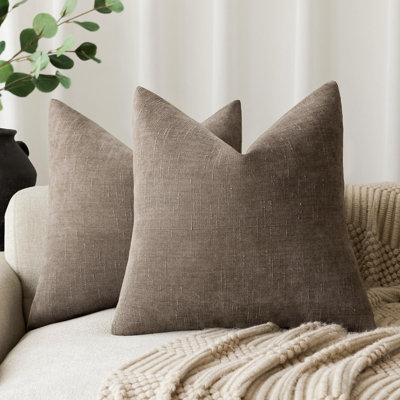 Pack Of 2 Soft Textured Chenille Throw Decorative Pillow Covers Square Accent Solid Cushion Cover Cozy Farmhouse Pillow Case With Zipper For Couch Sofa Bedroom Living Room 22X22 Inch, Taupe