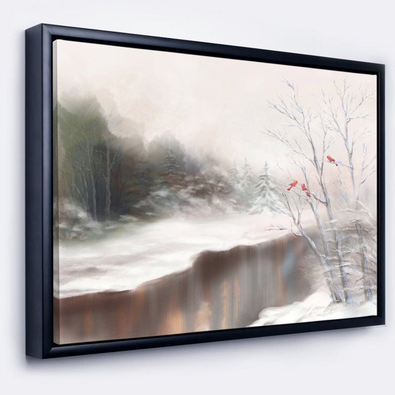 « snowy silence », reproduction de peinture à l’huile sur toile tendue encadrée, H 16 po x l 32 po x P 1 po