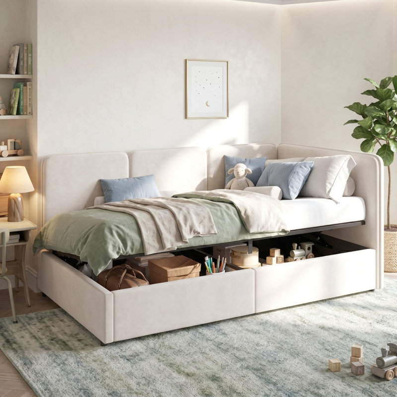 Bed, Beige-Velvet