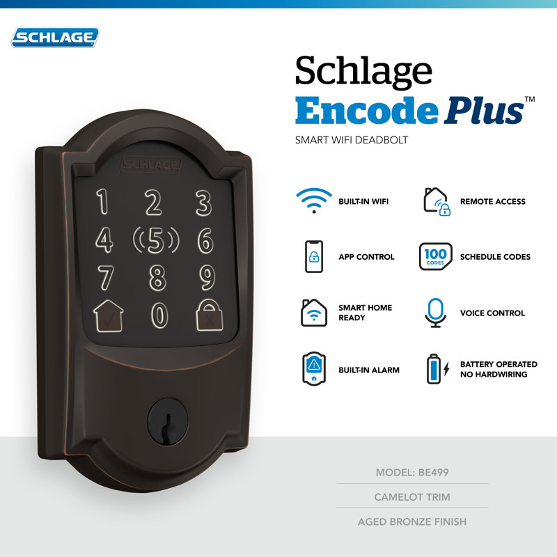 Encode Plus Smart Wifi Deadbolt With Camelot Trim, Bronze