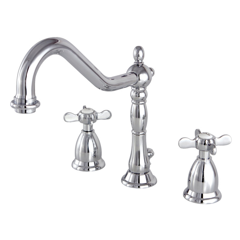 Kingston Brass Essex Two-Handle 3-Hole Deck Mount Widespread Bathroom Faucet with Brass Pop-Up Drain, Polished Chrome