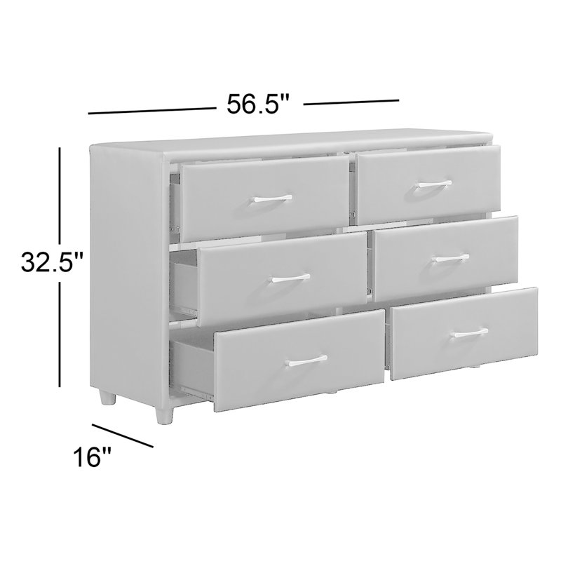 Gribble 56.5'' W 6 - Drawer Dresser, Black Vinyl
