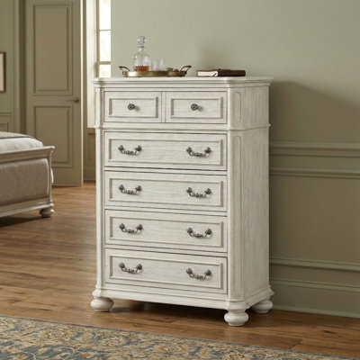 Commode de chambre à coucher à 5 tiroirs avec plateau rabattable, blanc antique Roundhill Furniture