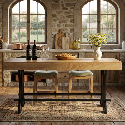 Table de bar à hauteur de comptoir industrielle 63 po, grande table de pub rectangulaire avec repose-pieds en métal, unité de bar maison