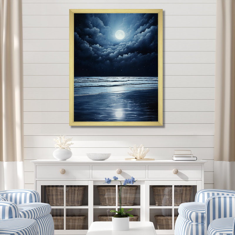 Beach Photo Serene Moonlight II, reproduction d'art sur toile, Or, H 44 po x l 34 po x P 1,5 po