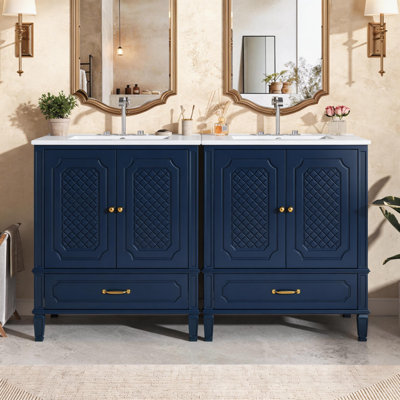 Spacious 60-Inch Bathroom Vanity With Double Sink, Storage Cabinets, And Drawers, Perfect For Modern Family Bathrooms.