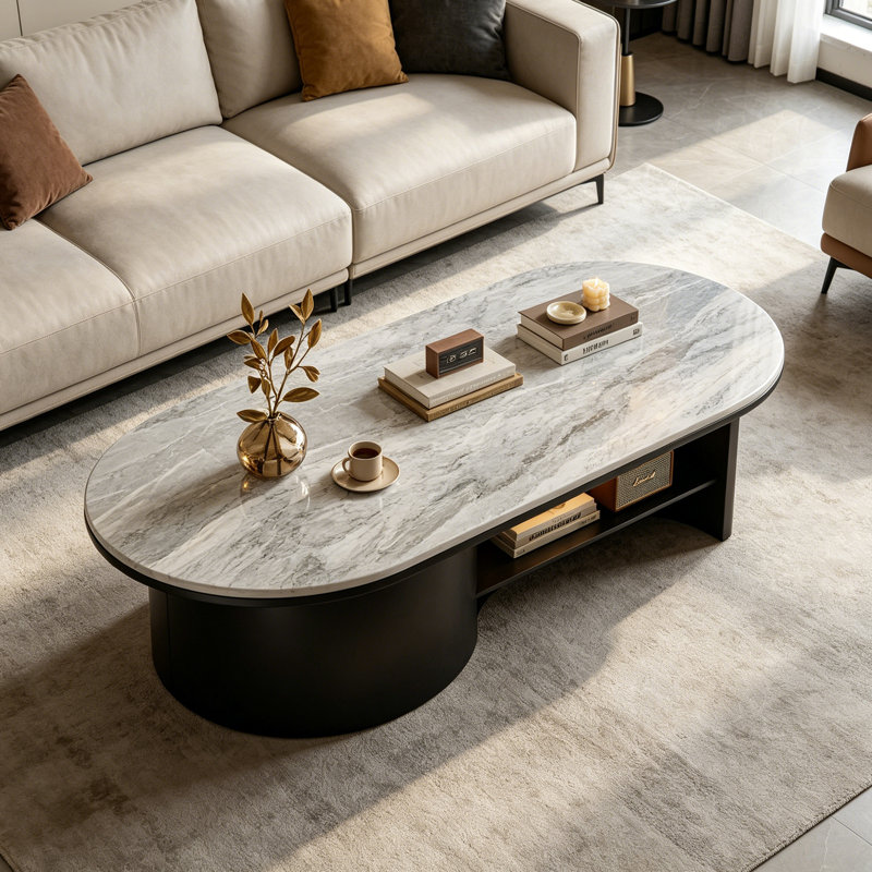 Table basse Modern Rock, H 16,92 po x L 47,24 po x l 23,62 po, Gris / Noir